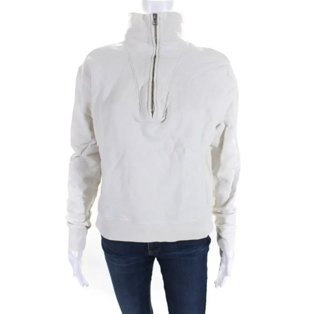 Nili Lotan Womens White Cotton Half Zip Mock Neck Long Sleeve Sweatshirt Size XS